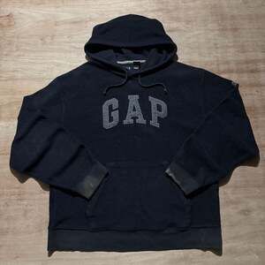 Vintage Gap Black Deep Pile Fleece Hoodie with Embroidered Logo